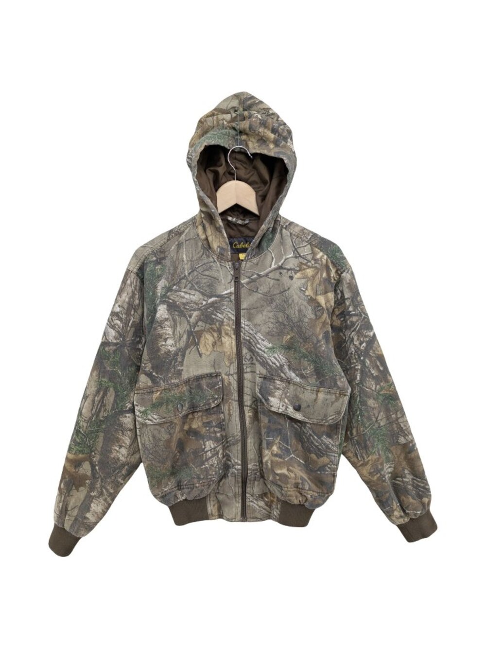 Cabelas Realtree Xtra Camo Jacket Boys Green Hooded Hunting Full Zip Size S